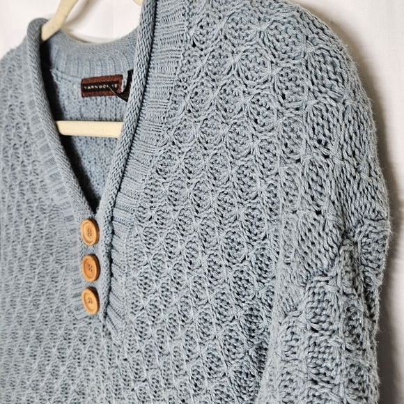 Yarnworks Linen Cotton Pullover Blue Knit‎ Sweater wooden buttons Tunic Small - Picture 4 of 12